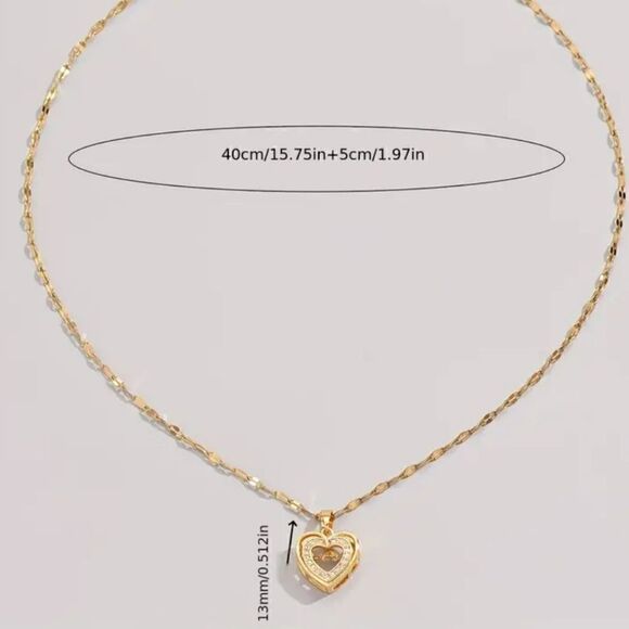 Double-layer three-dimensional gold heart love shspe stainless steel necklace - Picture 5 of 6